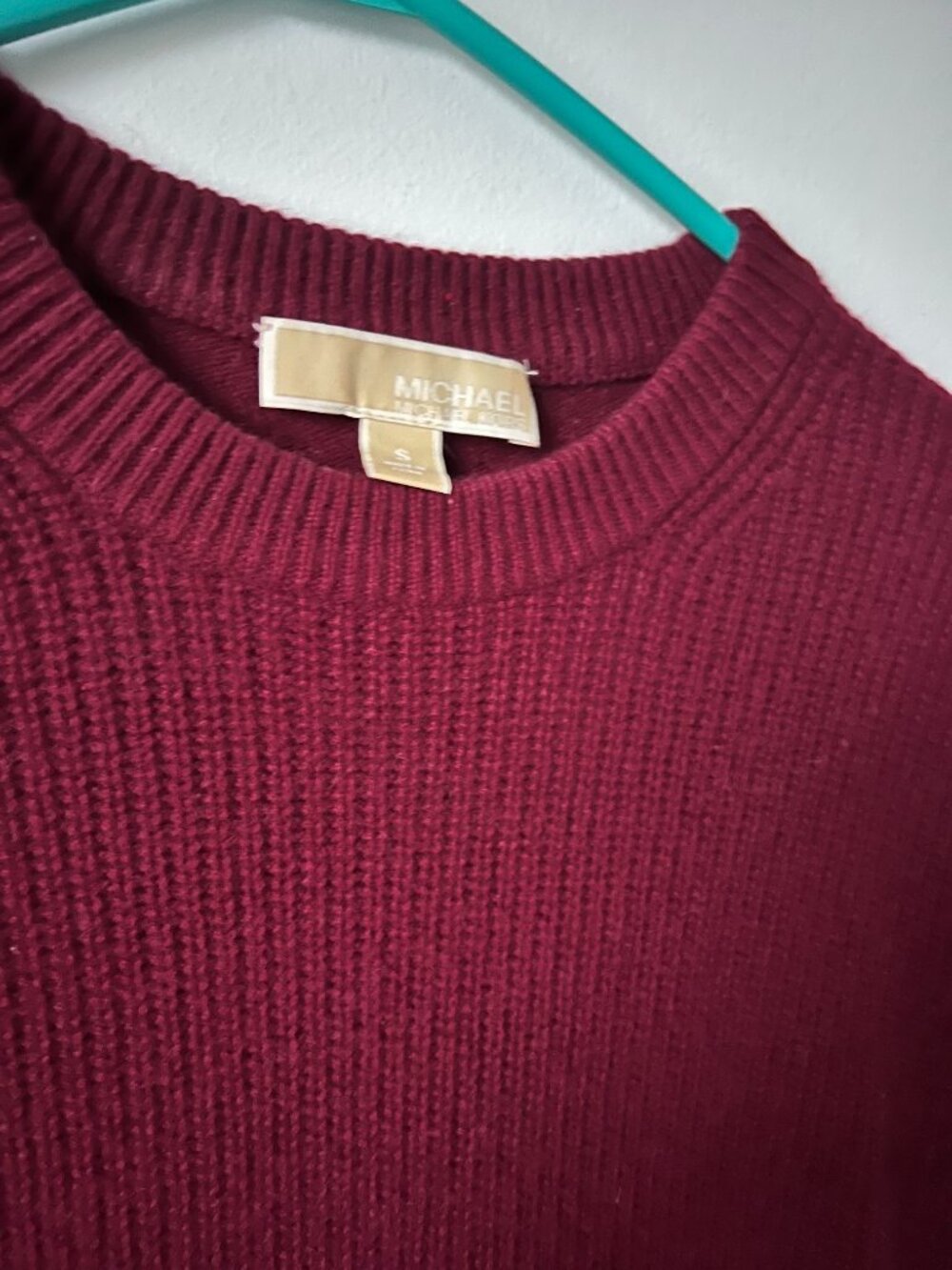 Michael Kors Burgundy Ribbed Knit Crewneck 100% Cashmere Sweater Small